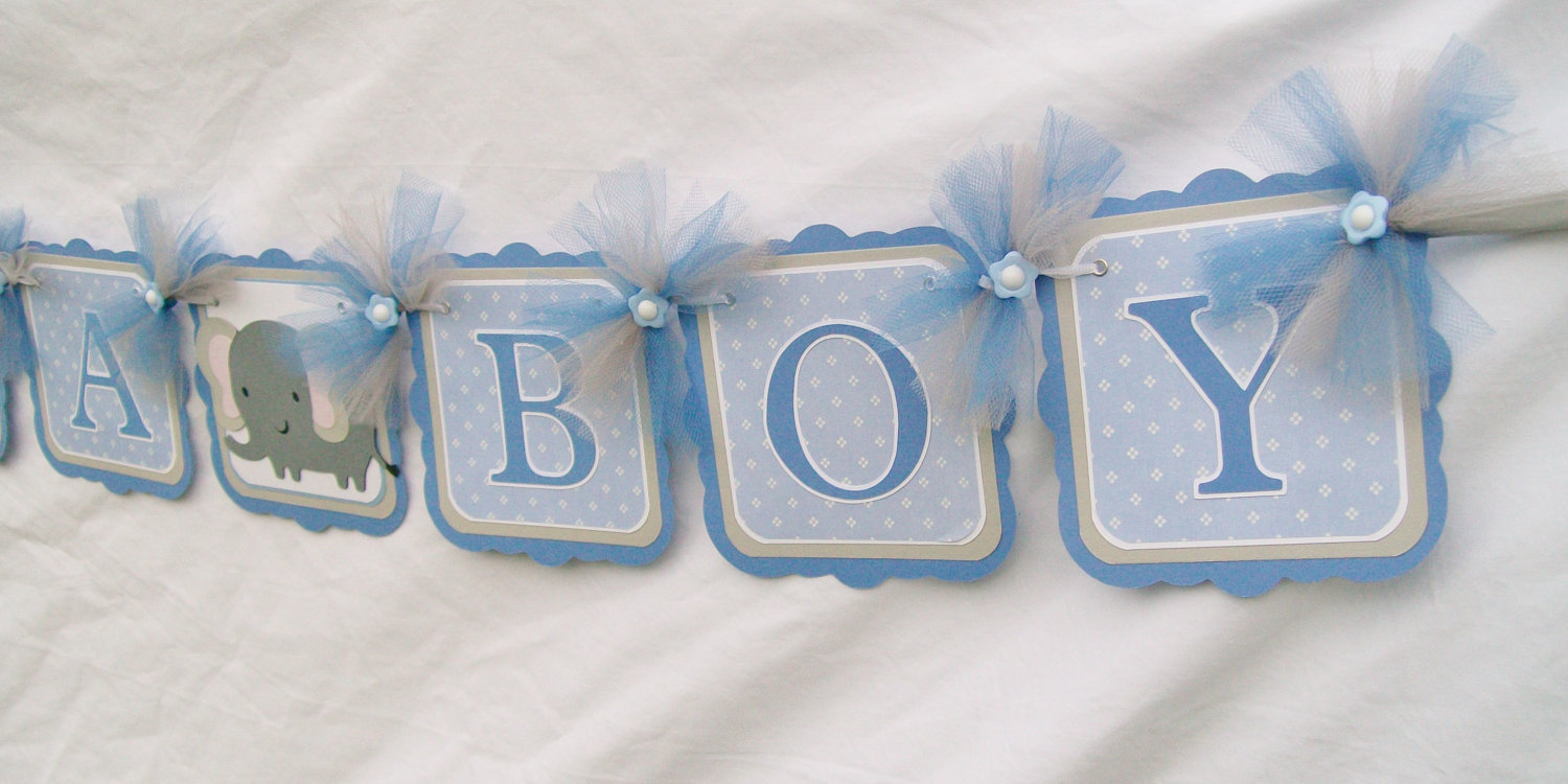 Elephant, Baby Shower Banner, Blue, Grey, White, Its A Boy on Luulla